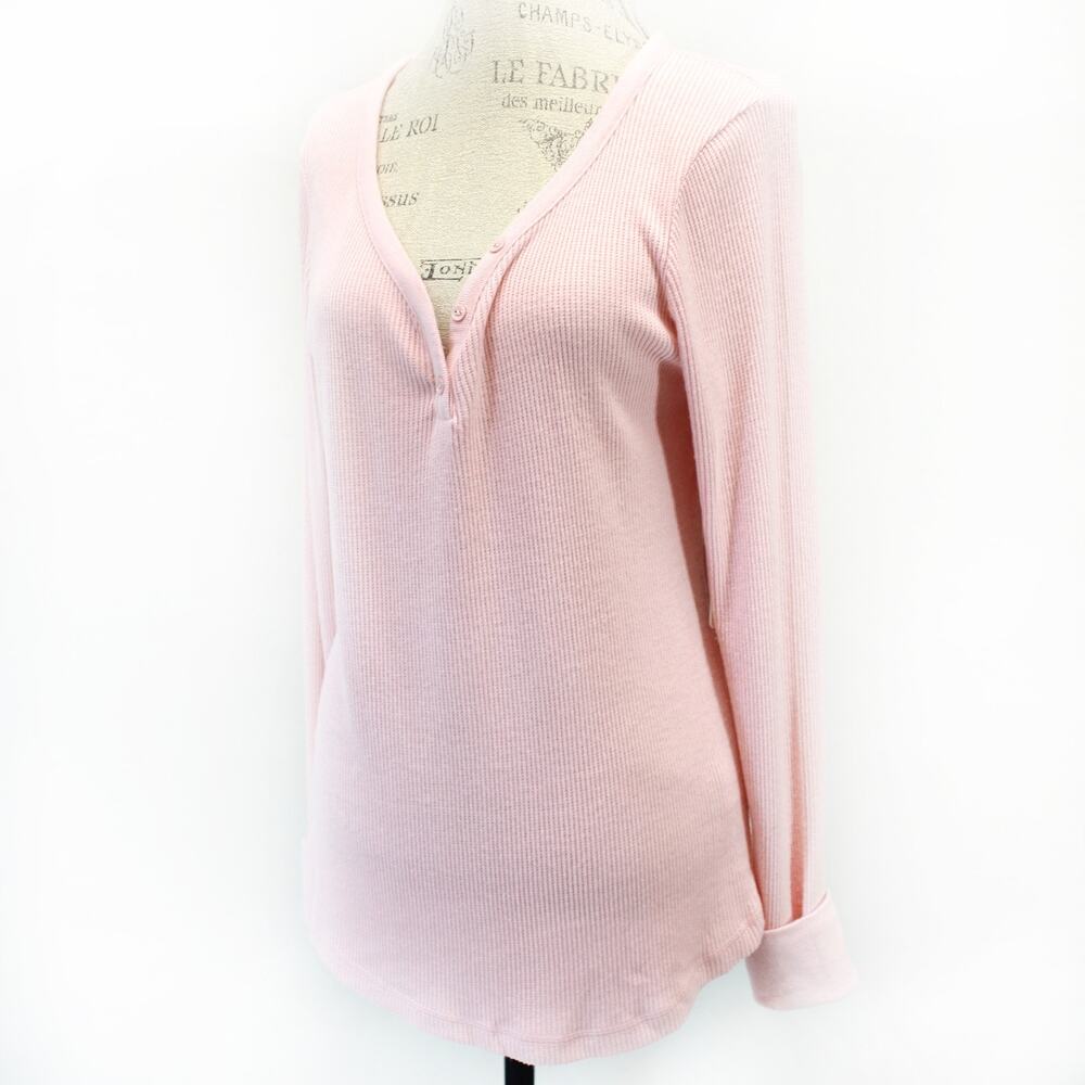 P.J. Salvage Thermal Waffle Pink Blouse Top Tunic Button V-Neck Casual NWT XL